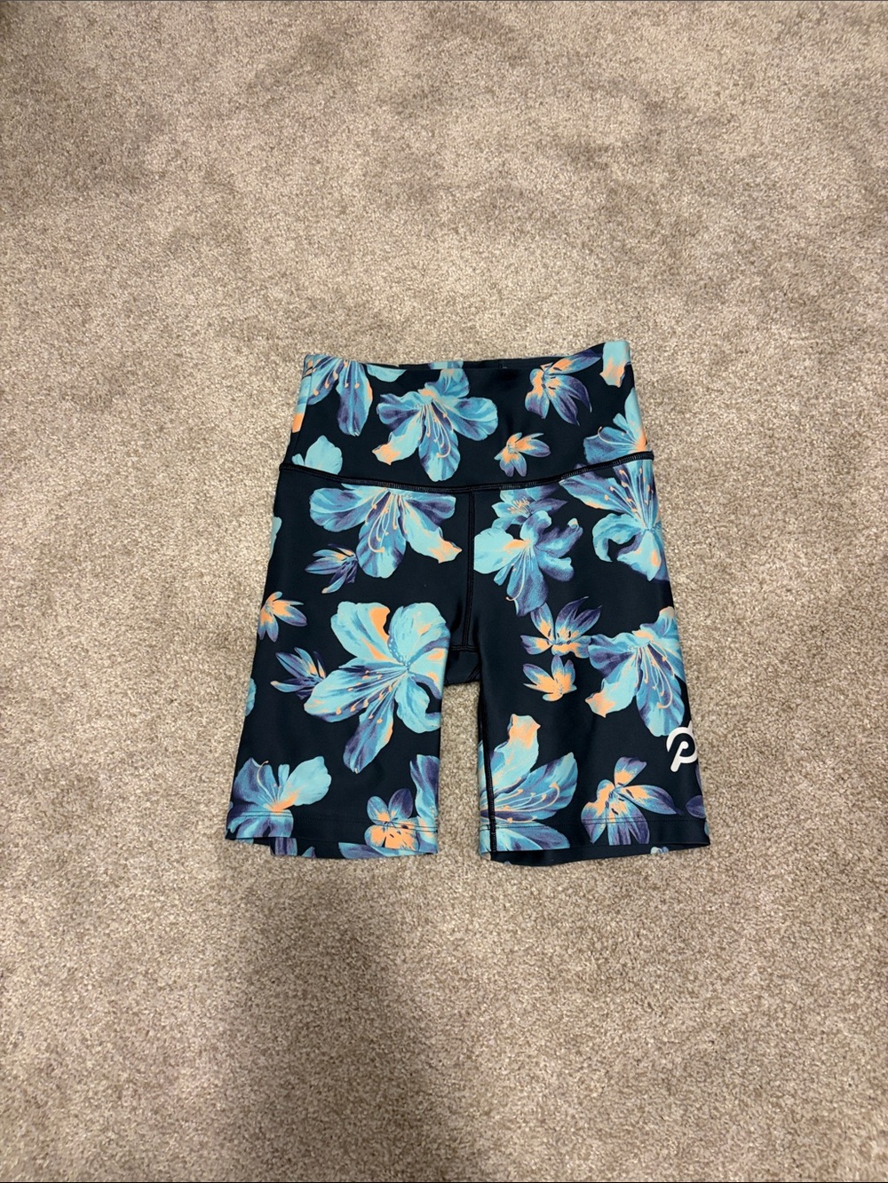 Peloton Floral Bike Shorts in Black, Teal & Orange